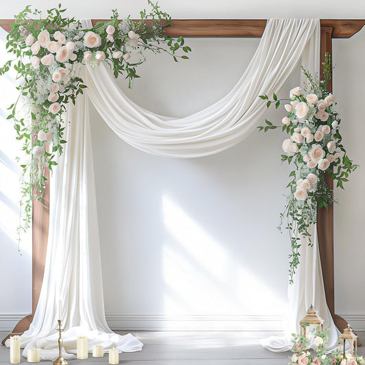 Socomi Ivory White Wedding Arch Draping Fabric 29" x 20Ft 2 Panels Sheer Outdoor Curtain Drapes Extra Long for Bridal Baby Shower Ceremony Birthday Party Decor