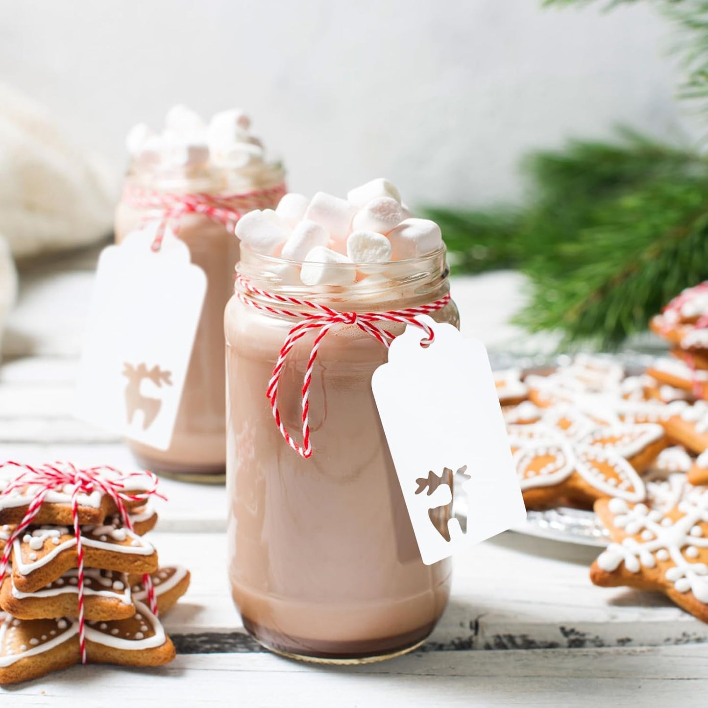 jijAcraft Christmas Gift Tags - 150Pcs Christmas Tags with String, Blank White Paper Hollow Trees, Rudolph, Snowflake Shapes Holiday Labels for Xmas Party Favors, DIY Crafts, Jar