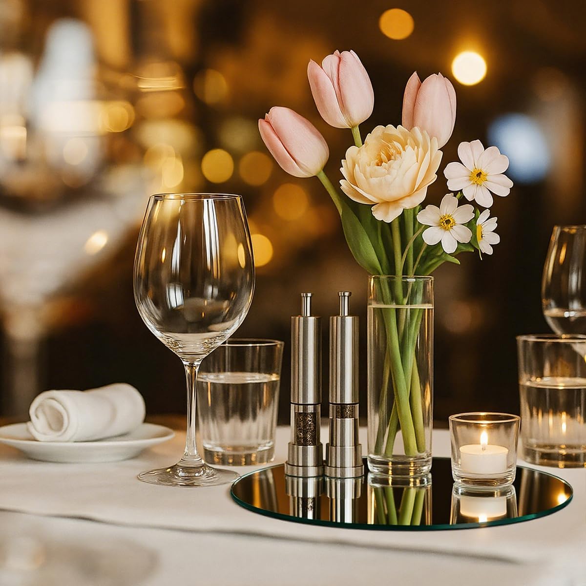 Round Mirror Centerpieces, Acrylic Circular Plates for Table Decoration, 15 Pack, Wedding Party Decor, Candle Tray (10inch)