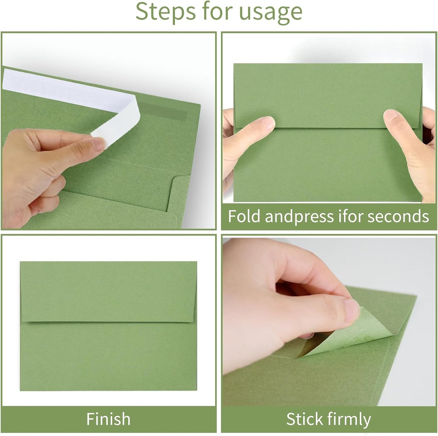 100 Pack Sage green 5x7 Envelopes for 5x7 Cards,Invitations,Wedding,Baby Shower,Graduation,Self Seal Azaza