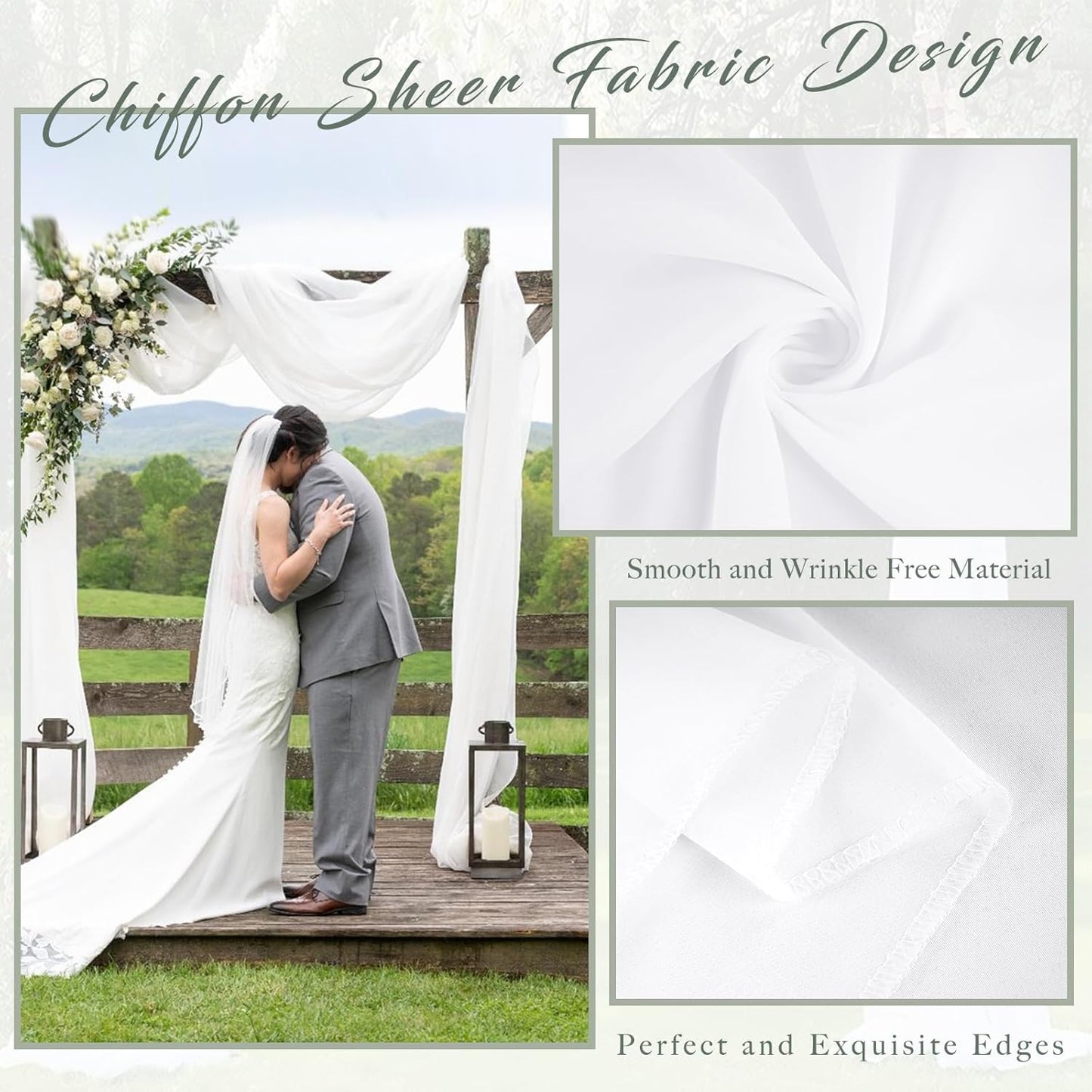 Wedding Arch Draping Fabric 2 Panels 20Ft Length x 28" Width White Arch Drapes Chiffon Fabric Sheer Curtains Backdrop for Party Bridal Decorations Wedding Ceremony Ceiling Stage Reception Decor