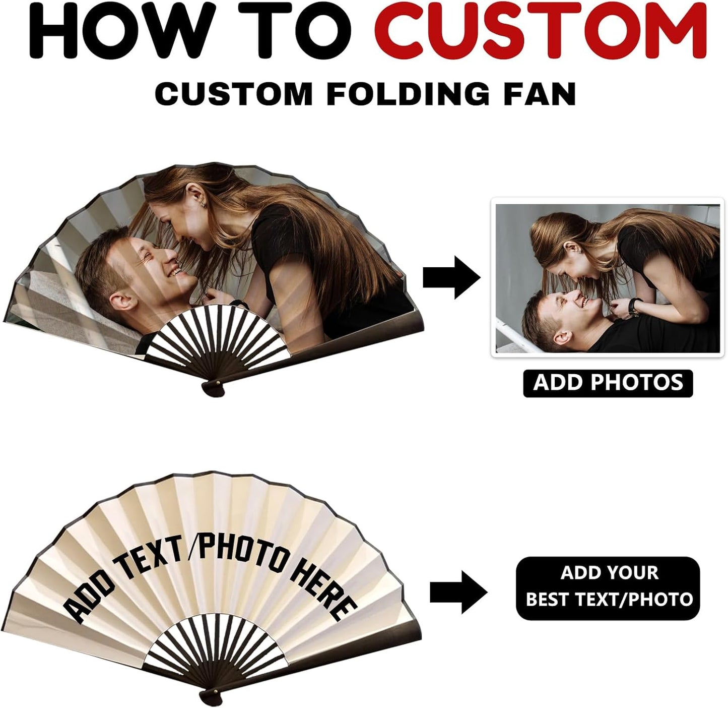 Decorative Folding Fans Personalized Fans Custom Fans Handheld Clack Fans for Line Dancing Customized with Picture Text, Fans Foldable for Line Dancing Wedding Saloon Cosplay Party Props