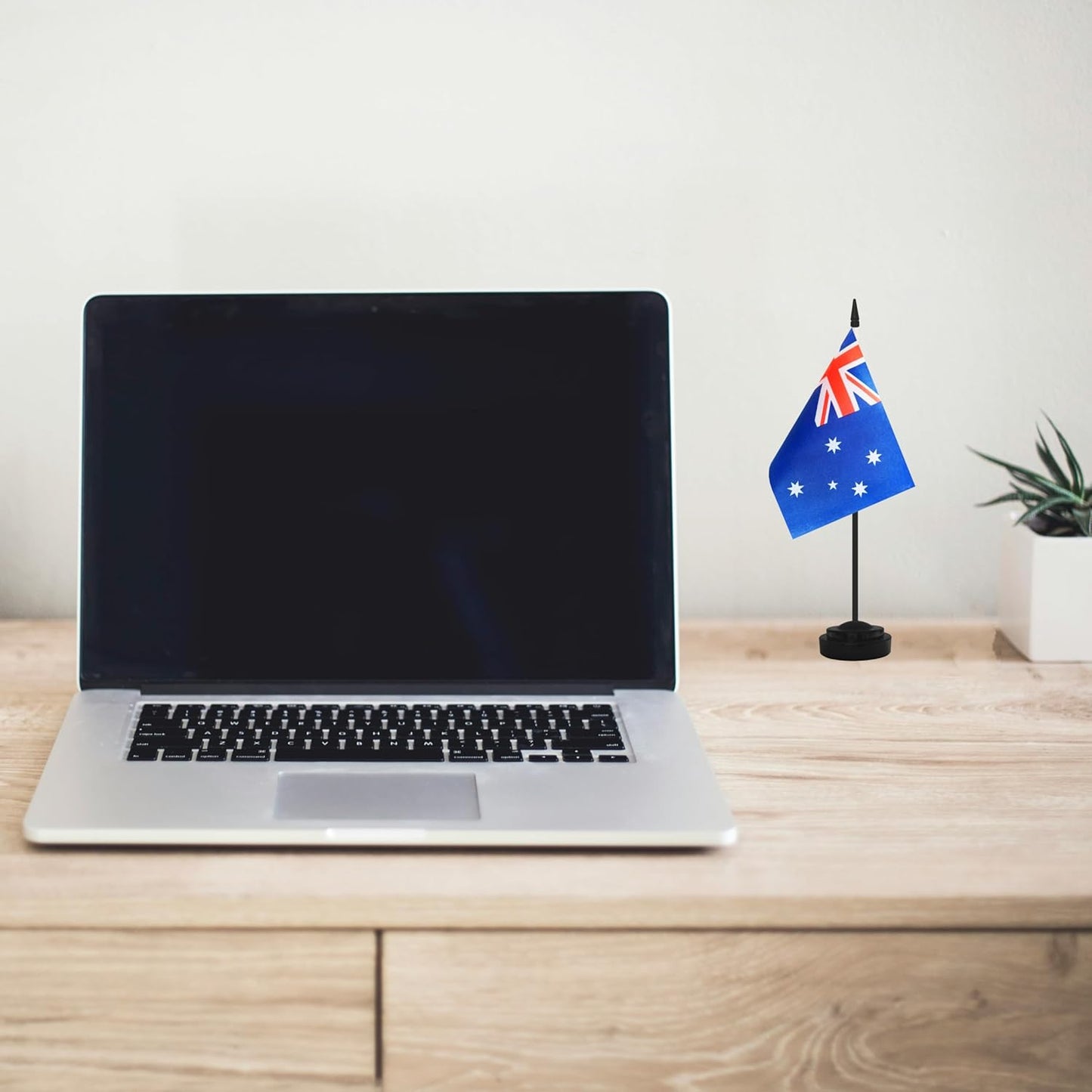 2 Pack Australia Desk Flag Set, Australian Desktop Small Miniature Table Office Flag with 12" Black Pole and Black Base, Offices, Classroom, Home, Festival Decoration (Australia)