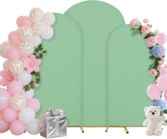 Wedding Arch Covers Arch Backdrop Cover Arch Stand Covers 7.2FT 6.6FT 6FT Set of 3 Arch Cover Spandex Fabric Stretchy Backdrop for Wedding Birthday Party Decoration Baby Shower (Mint Green)