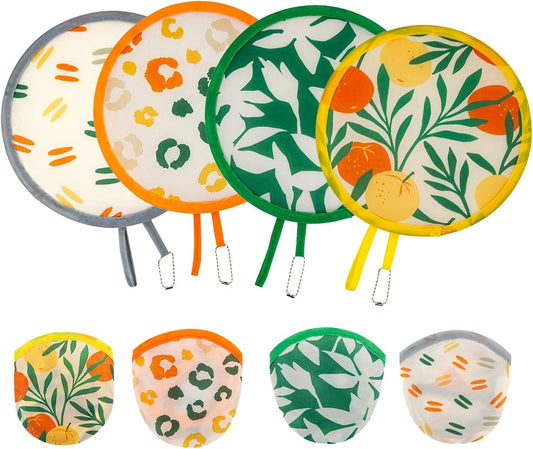 4 Styles Summer Round Foldable Hand Fan Japanese Foldable Fan Style Handheld Foldable Compact Cooling Fans,Round Folding Fan for Outdoor Games,Xmas Decoration,Festival,Party Favors,Travel,Events