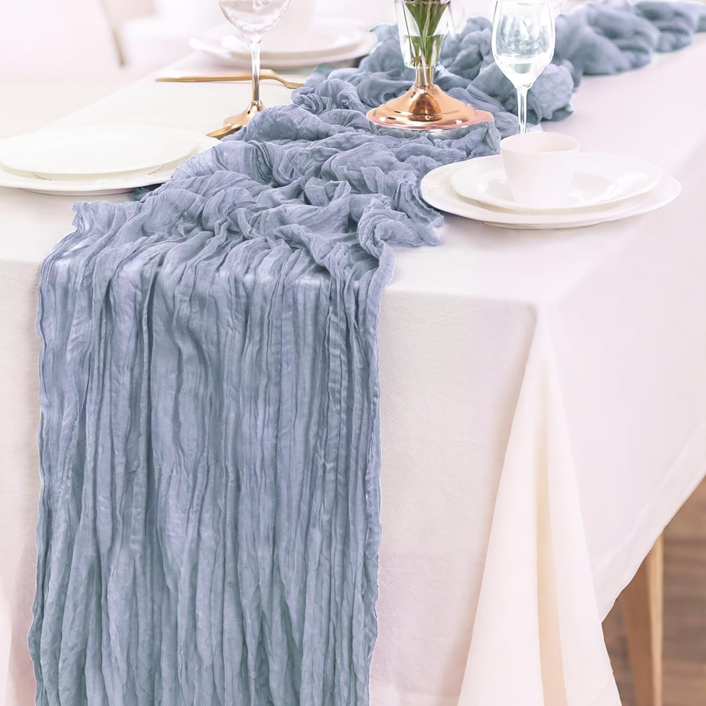 1-Pack Dusty Blue Cheesecloth Table Runners – 10FT (35x120 Inch) Boho Rustic Gauze Fabric Cheese Cloth Table Runner for Weddings, Baby Showers, Bridal Shower, Farmhouse & Birthday Party Decor