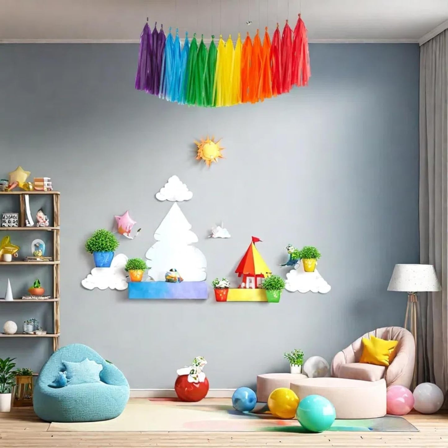 Aimto 30PCS Rainbow Shiny Tassel Garland Tissue Colorful Paper Tassel Banner - Red,Orange,Yellow,Green,Blue,Purple