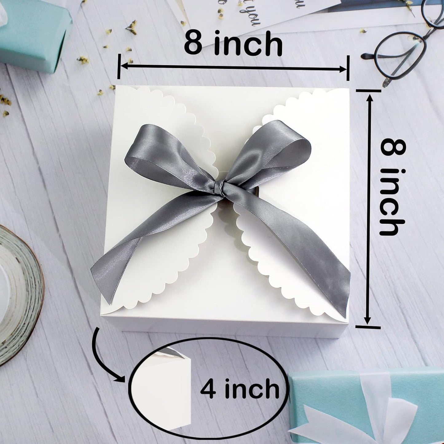 WEWILUCK Large White Gift Box, 10 Pack Decorative Gift Boxes with Ribbons for Presents Bulk(8x8x4 Inches)