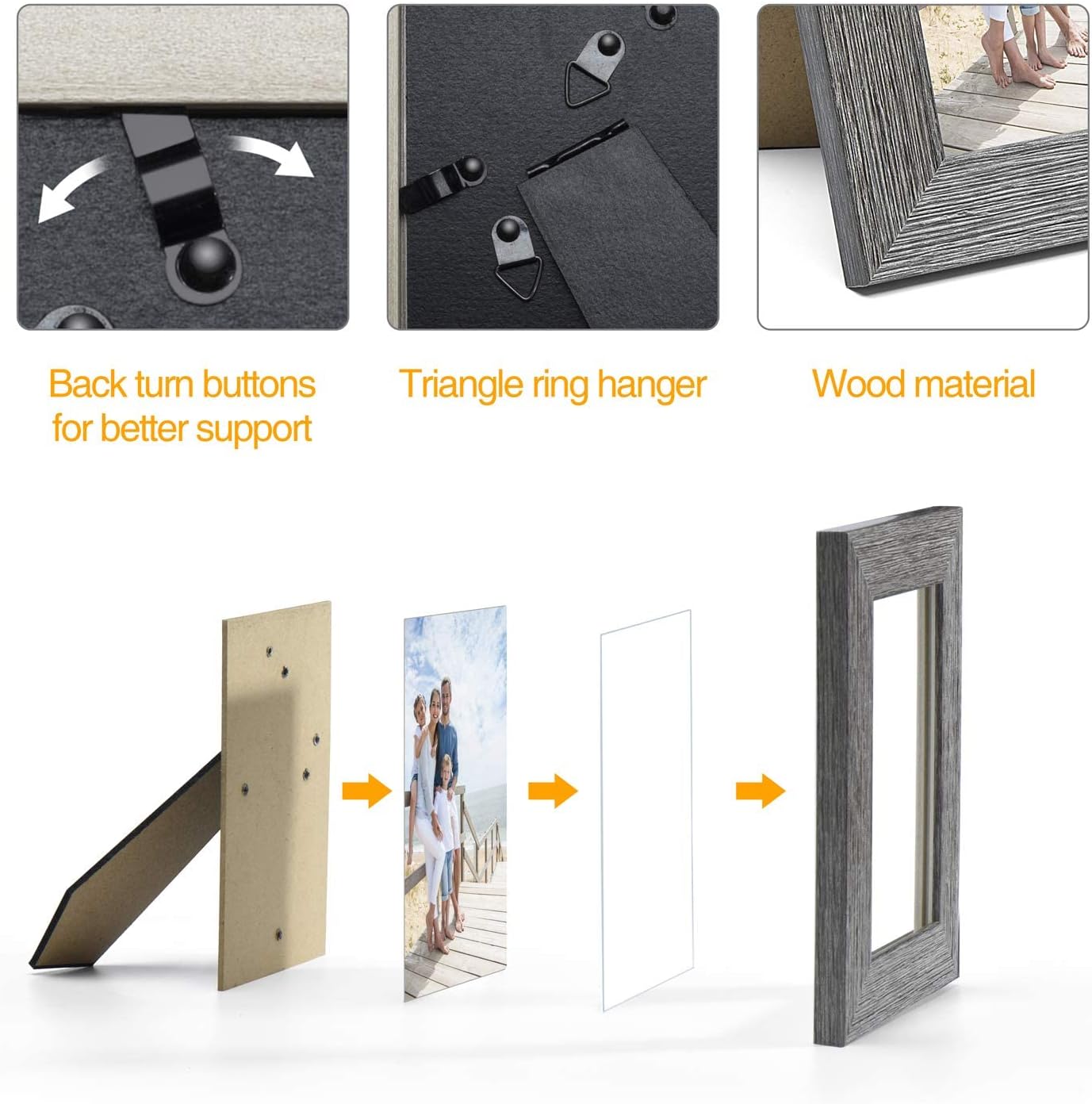 TWING 4X6 Picture Frames Collage Set of 6, Photo Collage Frame for Wall Decor or Table Top Display Gray