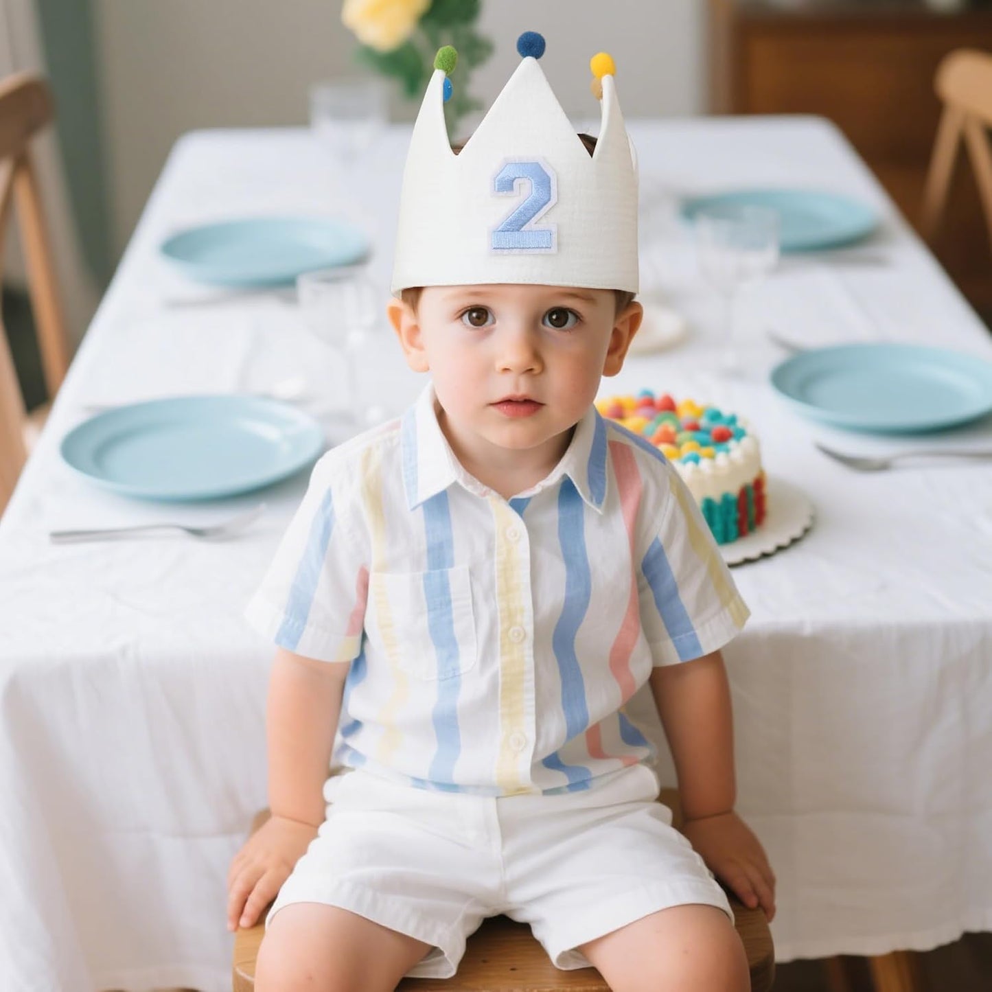 Muslin Crown Hat 1-3 Birthday For Baby Boy Girl Party Decoration Blue Pink Headband