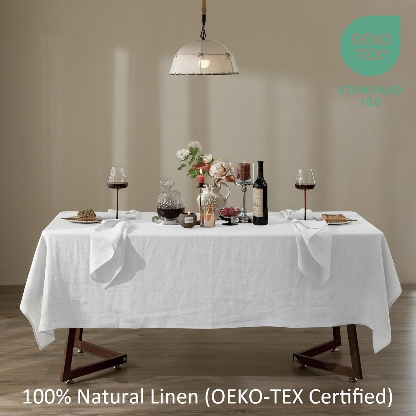 Talasily Linen Tablecloth 100% Pure Linen Table Cloth 60x120 Inches Rectangle Tablecloths Washable Cloths for Kitchen, Dining, Buffet Parties, Holidays, Picnic, Weddings and Restaurants-White