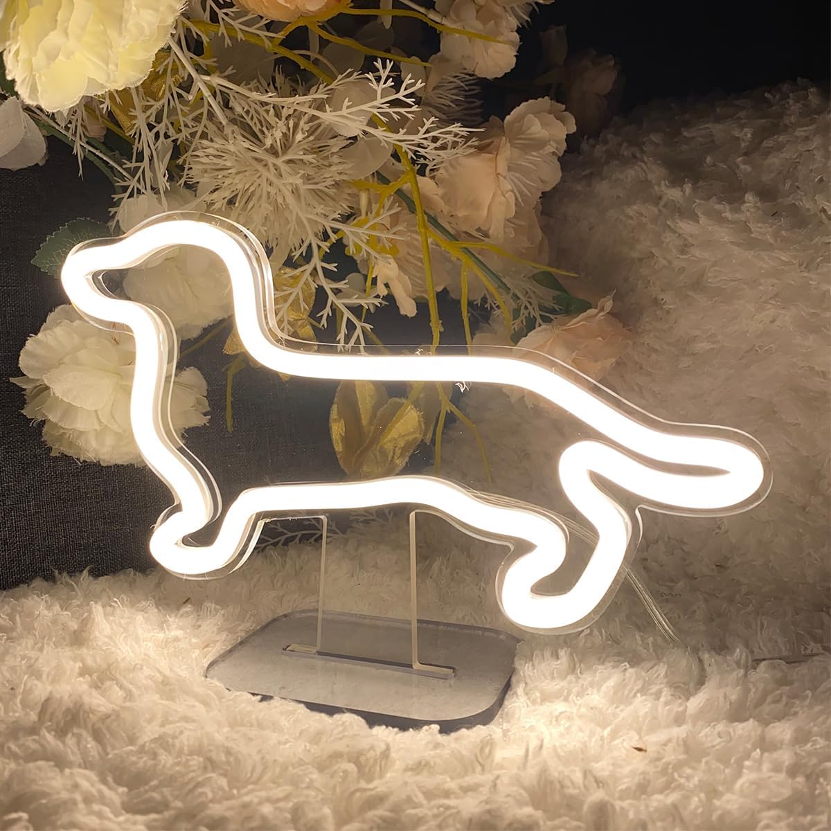 Dog Table Number Neon Sign Desk Lamp Night Light Wedding Letter LED Neon Sign Wedding Table Decorations Neon Light Shop Bedroom Home Room Decor Christmas Party Warm White USB 25×16 CM