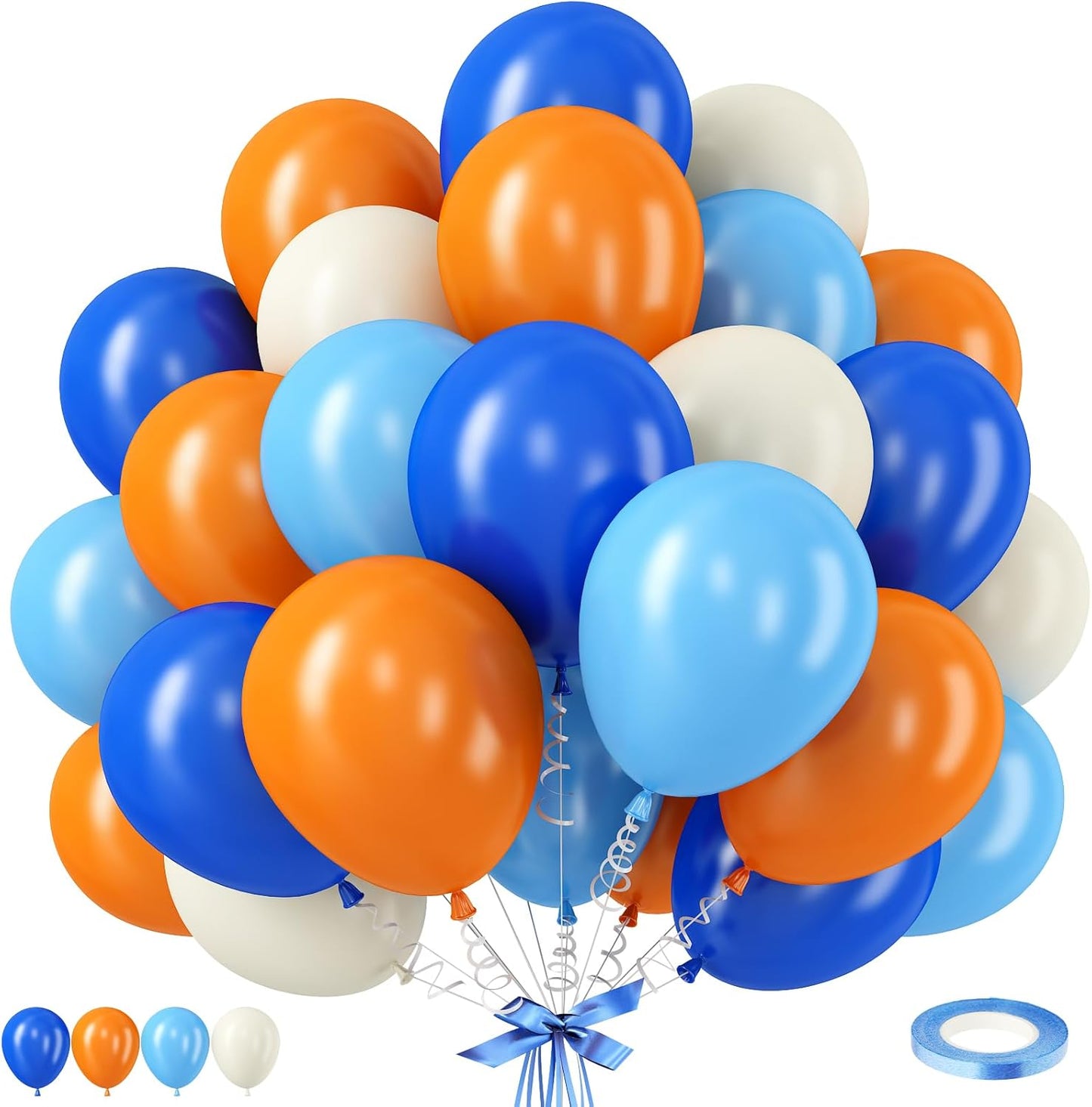 12 Inch Latex Balloons - Orange, Blue, White - Party Pack for Kids Birthday, Baby Shower, Outer Space Theme Decoration