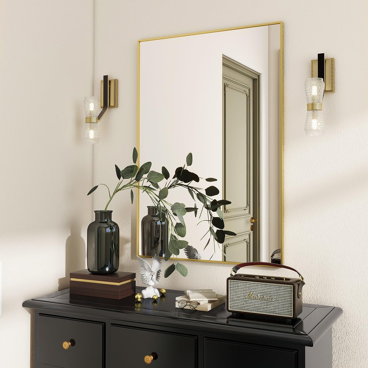 BEAUTYPEAK Wall Mirror 26" x 38" Rectangle Mirror with Aluminum Alloy Frame Hanging Mirror, Gold