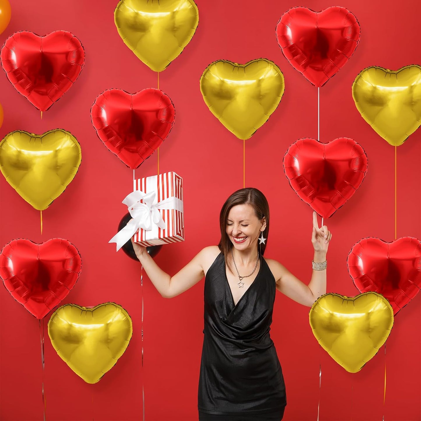 Red Gold Heart Balloons,12Pcs Red Heart Shaped Foil Balloons,18Inch Gold Helium Polyester Film Balloon for Baby Shower Birthday Anniversary Wedding Party Decorations