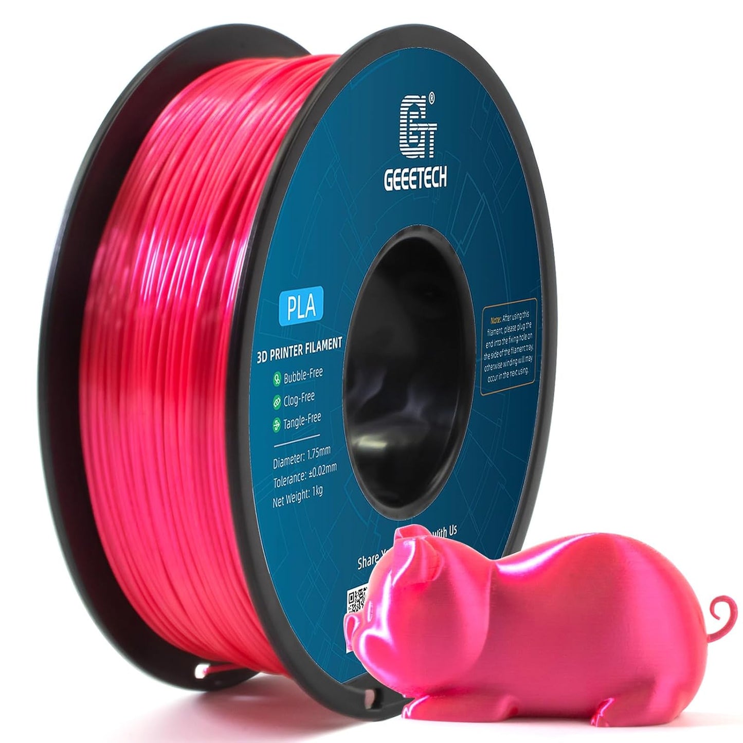 Geeetech Silk PLA Filament 1.75mm for 3D Printer, Metal-Like Shiny 3D Filament 1kg (2.2lbs) 1 Spool, Dimensional Accuracy +/- 0.02 mm, Metallic Pink (Magenta)