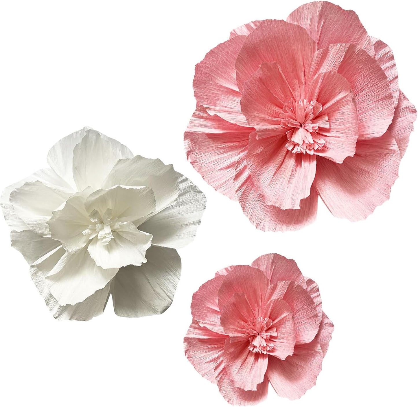 BRT Bearingshui Crepe Paper Flowers Decoration for Wall Total 9 Pcs, Artificial Flowers Backdrop for Wedding Decor Baby Bridal Shower Birthday Party, Pink and White 3D Wall Flowers Decor