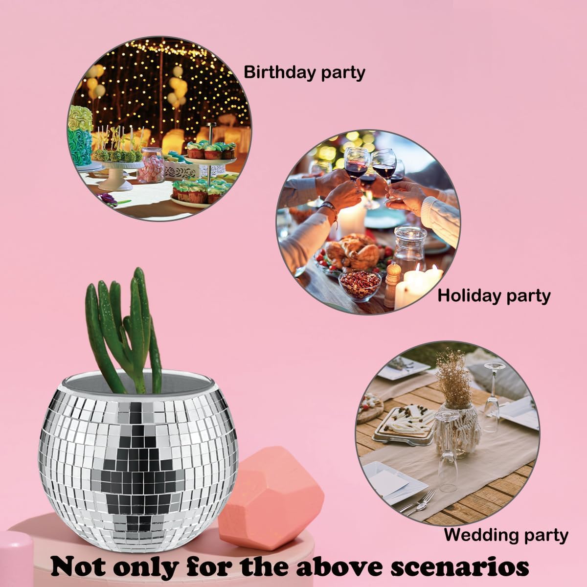 8 PCS Silver Disco Ball Vase,Glass Disco Ball Planter Candle Holder Vase Bulk Mirror Disco Ball Flower Vase for Wedding Centerpieces,Birthday,Office,Bedroom