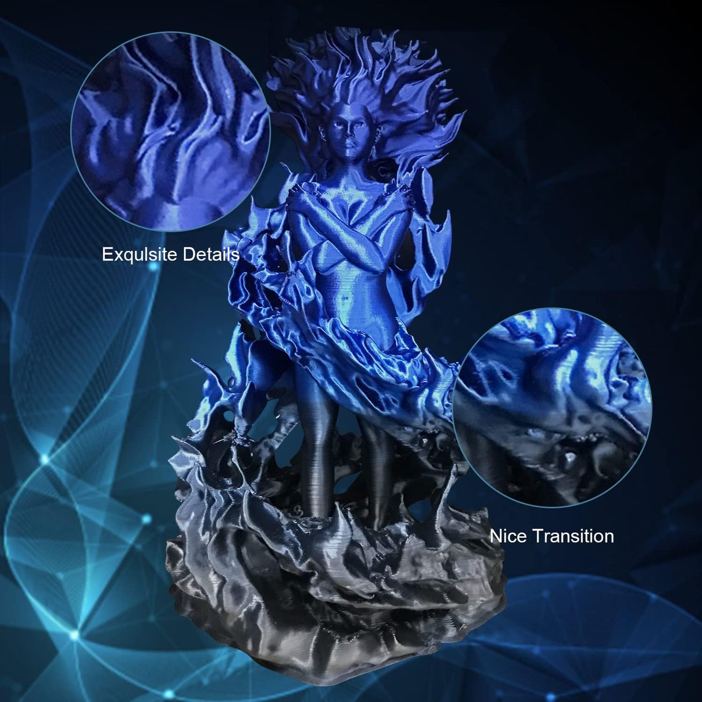 YOUSU PLA Filament 1.75mm, 3D Printer Filament Silk Black Blue Color Changing Filament 3D Printing Gradient Filament 1.75 +/-0.02mm, 1kg.