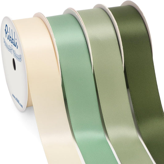 Ribbli Sage Green Satin Ribbon 1 Inch x 4 Rolls Total 40 Yards- Ivory/Sage/Dusty Sage/Moss Green Ribbon for Gift Wrapping Craft Wedding Decoration
