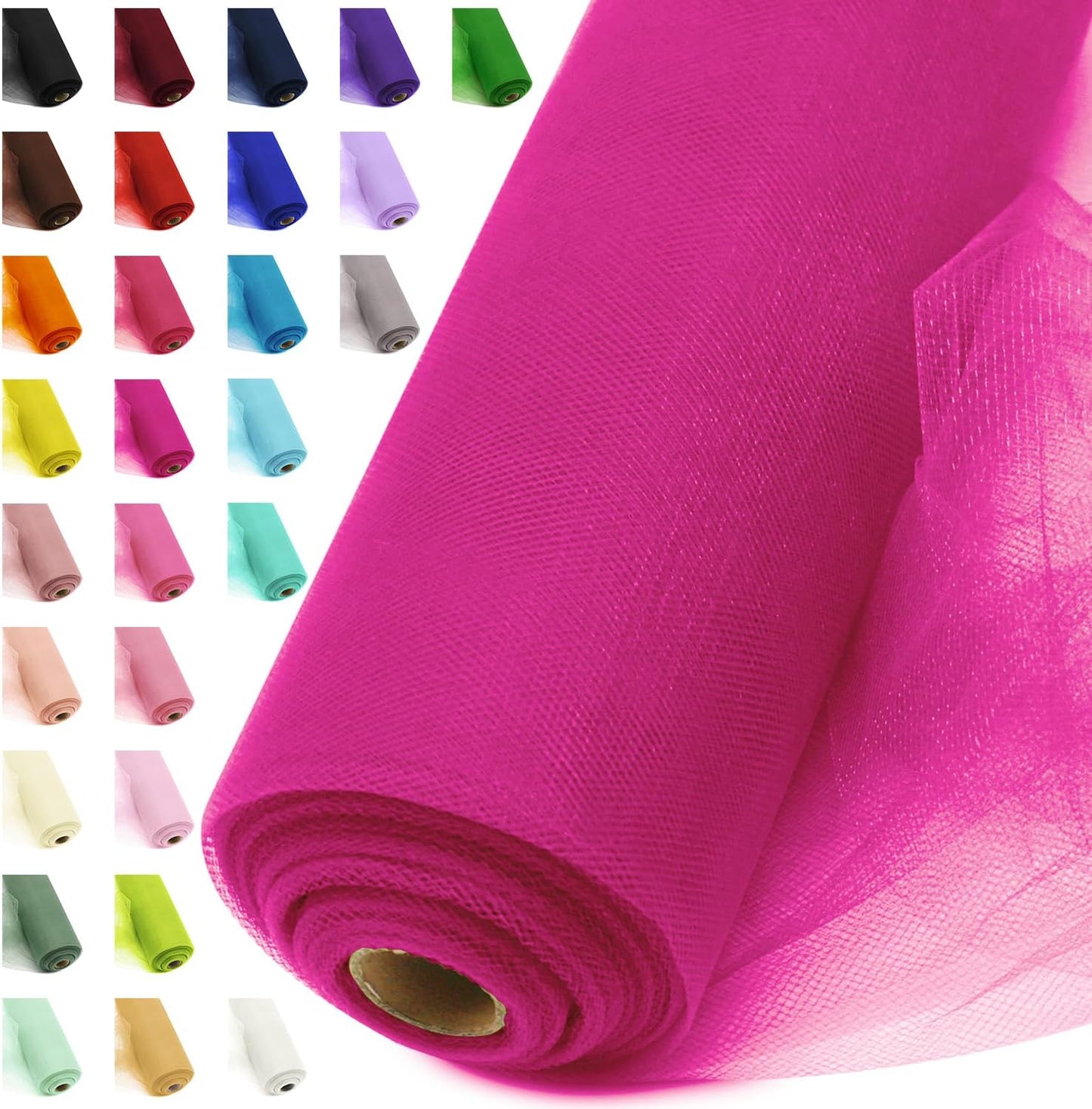 54" by 20 Yards Hot Pink Tulle Fabric Rolls - Tutu Spool Bolt for DIY Wedding Decoration, Baby Shower Tutu Skirt, Gift Wrapping - Large Matte Tulle, Roll Packaging (Fuchsia)