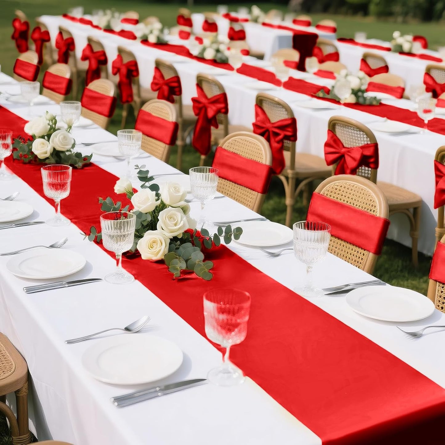 SHEJIZE 2 Pack Satin Red Table Runner 12x108 Inches Long, Bright Silky Smooth Satin Table Runner Table Decor for Wedding Banquet Christmas Prom Event Birthday Party