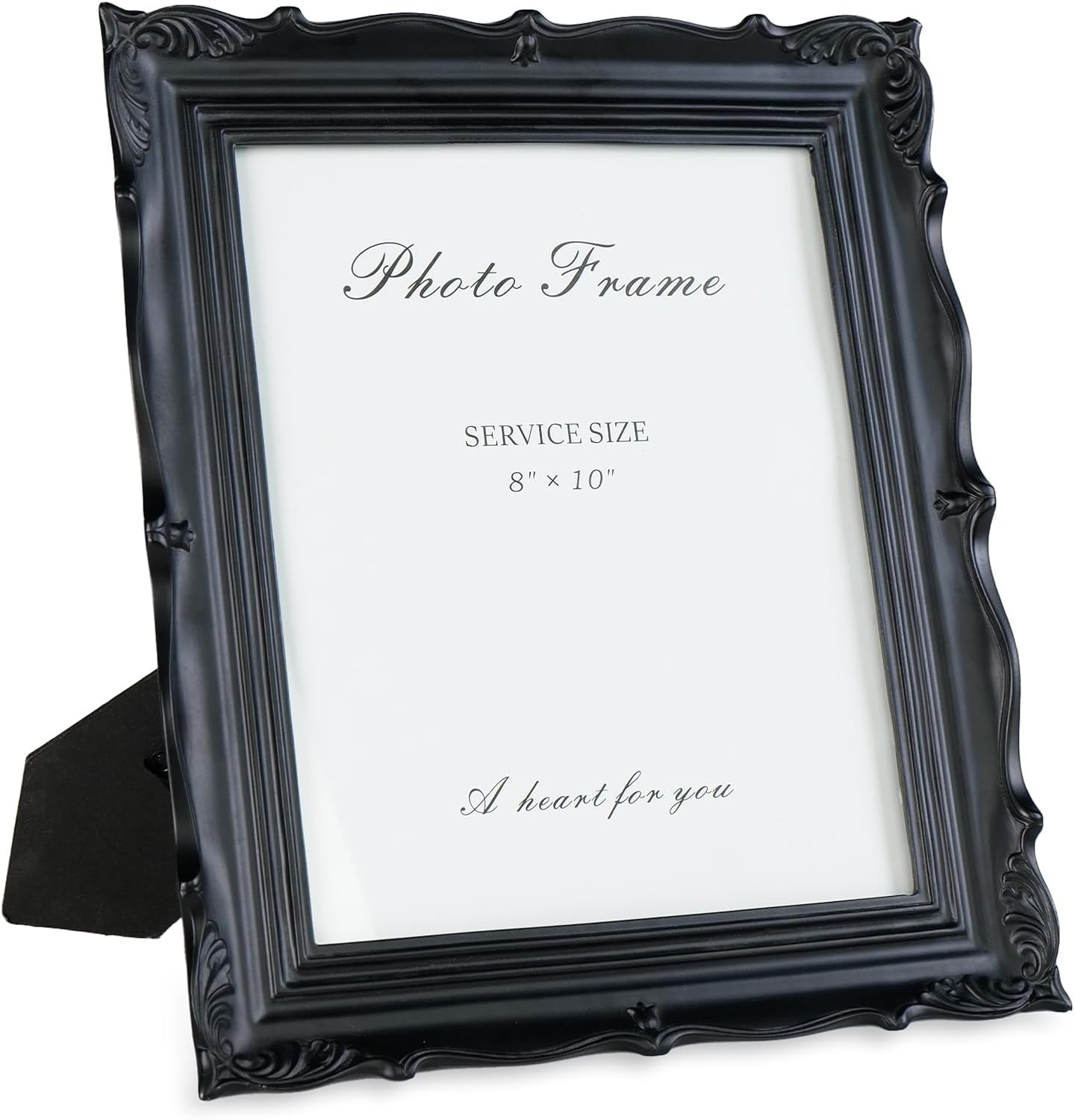 Cuspin 8x10 Picture Frame Black, Vintage Handmade Resin Frame with Carved Texture & Glass Front, Antique Retro Design for Tabletop Display or Wall Hanging, Black Photo Frames Home Decor