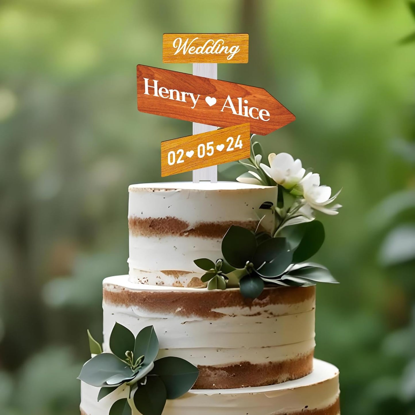 Personalized Rustic Fall Wedding Cake Topper in Wood Custom Bride & Groom Names Initials Wedding Date Cake Decoration (Thanksgiving)
