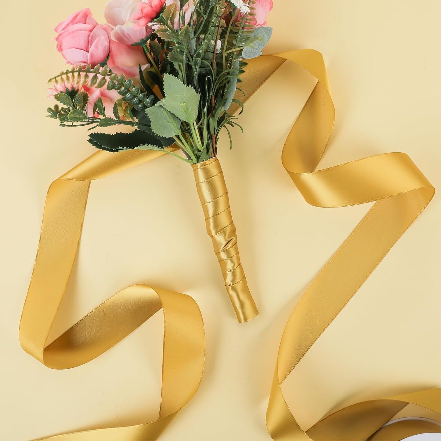 NESCCI 60 Yards Ribbon,1-1/2 Inch Gold Satin Ribbon,Single Face Satin Ribbons,Perfect for Gift Wrapping,Wedding Decoration,Handmade Bows,Wrapping Bouquet and More