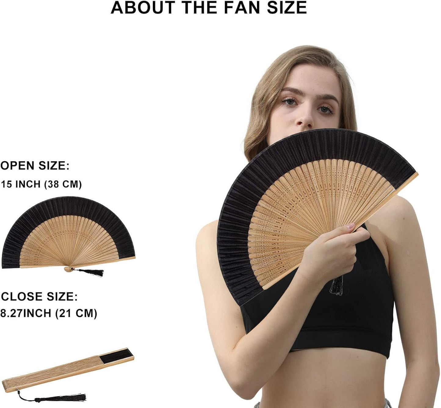 Amajiji 8.27"(21cm) Hand Held Bamboo Silk Folding Fan Hand Fan,Chinese/Japanese Charming Elegant Vintage Retro Style,Women Ladys Girls Best Gifts (Sexy Bamboo)
