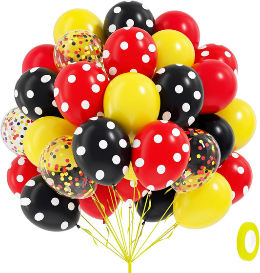 60pcs Red and Yellow Balloons 12inch with Red Print Confetti Black and Yellow Balloons for Baby Shower 1st 2nd 3rd Birthday Party Decorations