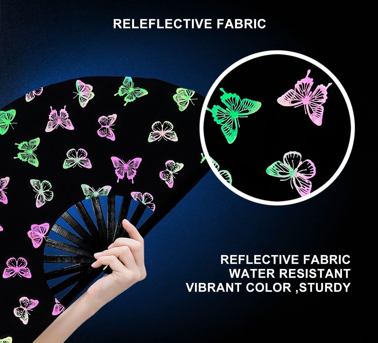 Amajiji Large Rave Folding Hand Fan Clacking Fans for Line Dancing Clap Fan for Boots On The Ground Dance,Party,Decoration,Festival (Colorful Butterfly)