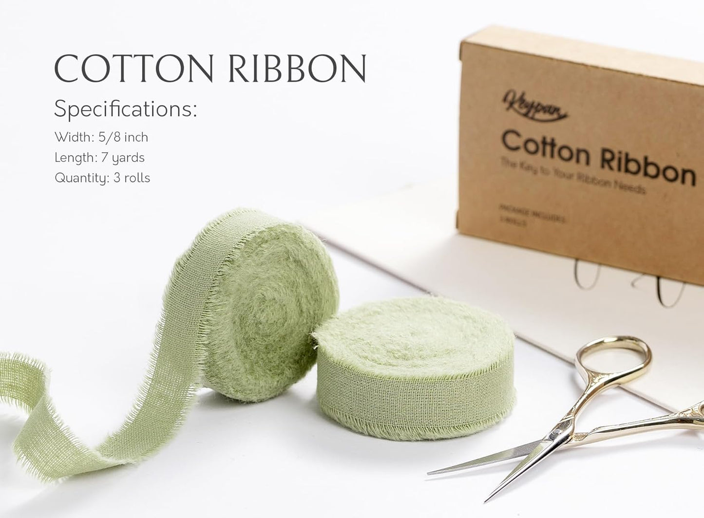 Sage Green Ribbon 5/8" x 21 Yards with Frayed Fringe Fabric Cotton Ribbons for Gift Wrapping Wedding Invitations Flower Bouquet Baby Shower