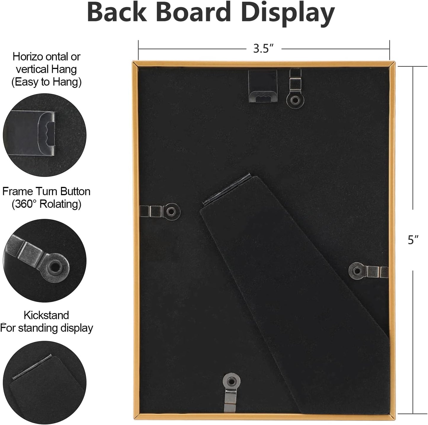 3.5x5 Picture Frame Matte Gold Modern Simple Thin Aluminum Metal Photo Frame with HD Real Glass, Display for Tabletop and Wall Collage. (2 Pack)