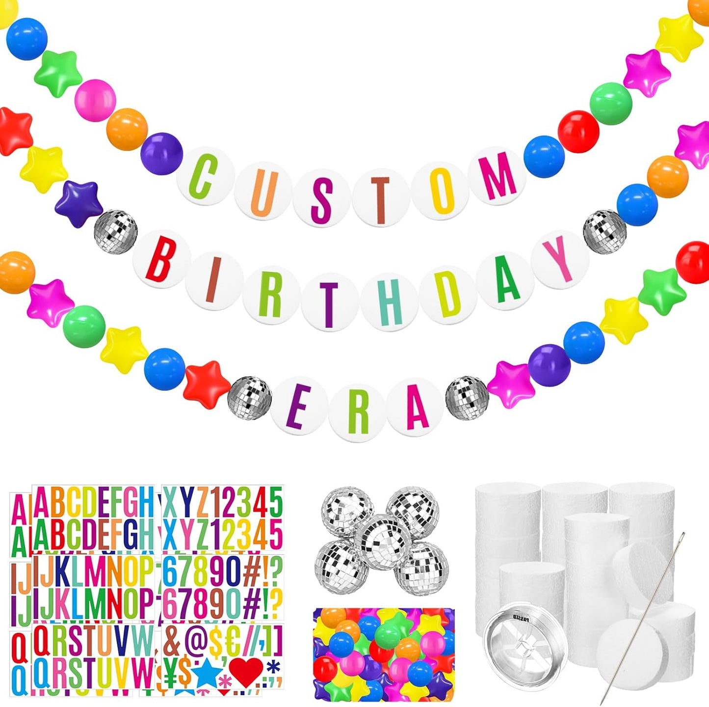Giant Friendship Bracelet Garland Kit, DIY Birthday Banner with Letters Ball Jumbo Customizable Friendship Bracelet Decor for Halloween Christmas Wedding Party(Rainbow Colors)