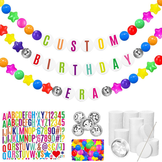 Giant Friendship Bracelet Garland Kit, DIY Birthday Banner with Letters Ball Jumbo Customizable Friendship Bracelet Decor for Halloween Christmas Wedding Party(Rainbow Colors)