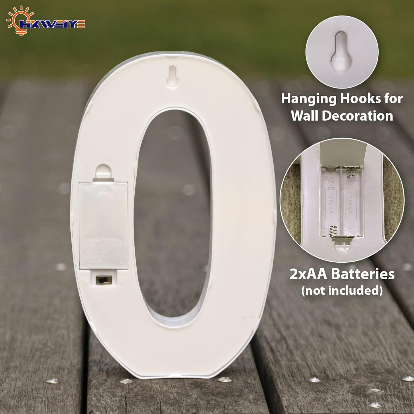 HXWEIYE Light Up Numbers-0, LED Marquee Number Lights Sign 26 Alphabet and 10 Number for Party Bar Birthday, Light Up Letters Battery Powered Warm White Christmas Decoration Numbers Lights