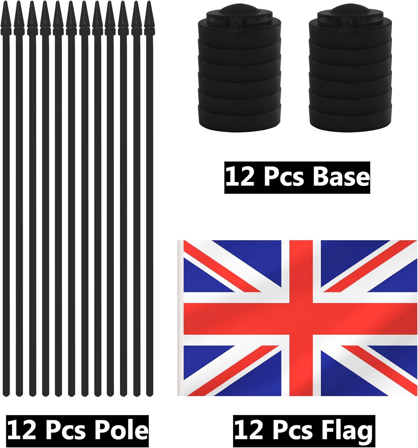 12 Pack UK Desk Flags, Britain Desktop Flag, Small Miniature Office Flags with 12" Black Pole and Black Base, Offices, Classroom, Home, Festival Decoration (UK)