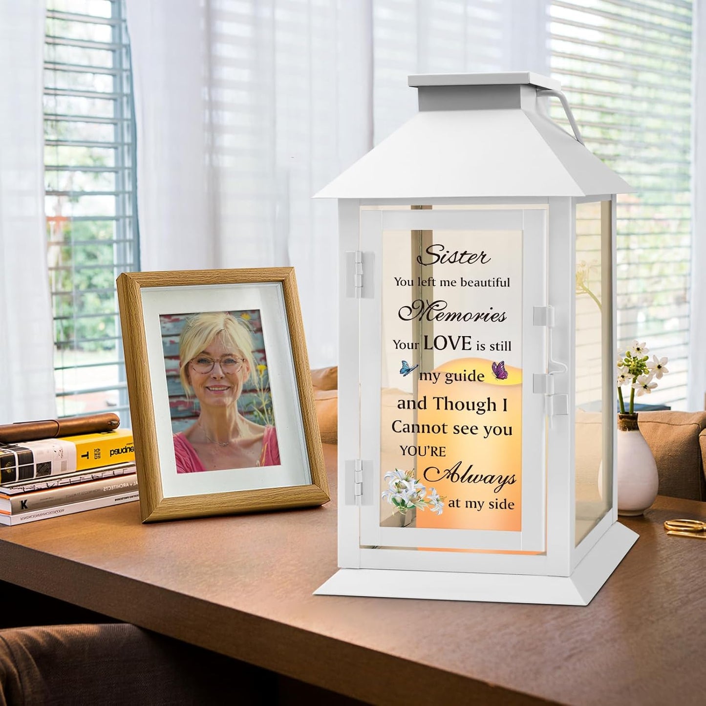 Memorial Gift for Loss of Sister Memorial Lantern for Loss of Sister Sympathy Gift Remembrance Gifts Bereavement Gifts for Loss of Sister with LED Candle