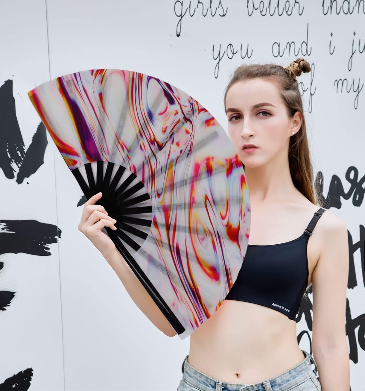 Amajiji Large Folding Hand Rave Fan Popping Fan for Line Dancing Clacking Fans for Boots On The Ground Dance,Party,Decoration,Festival (Holographic)