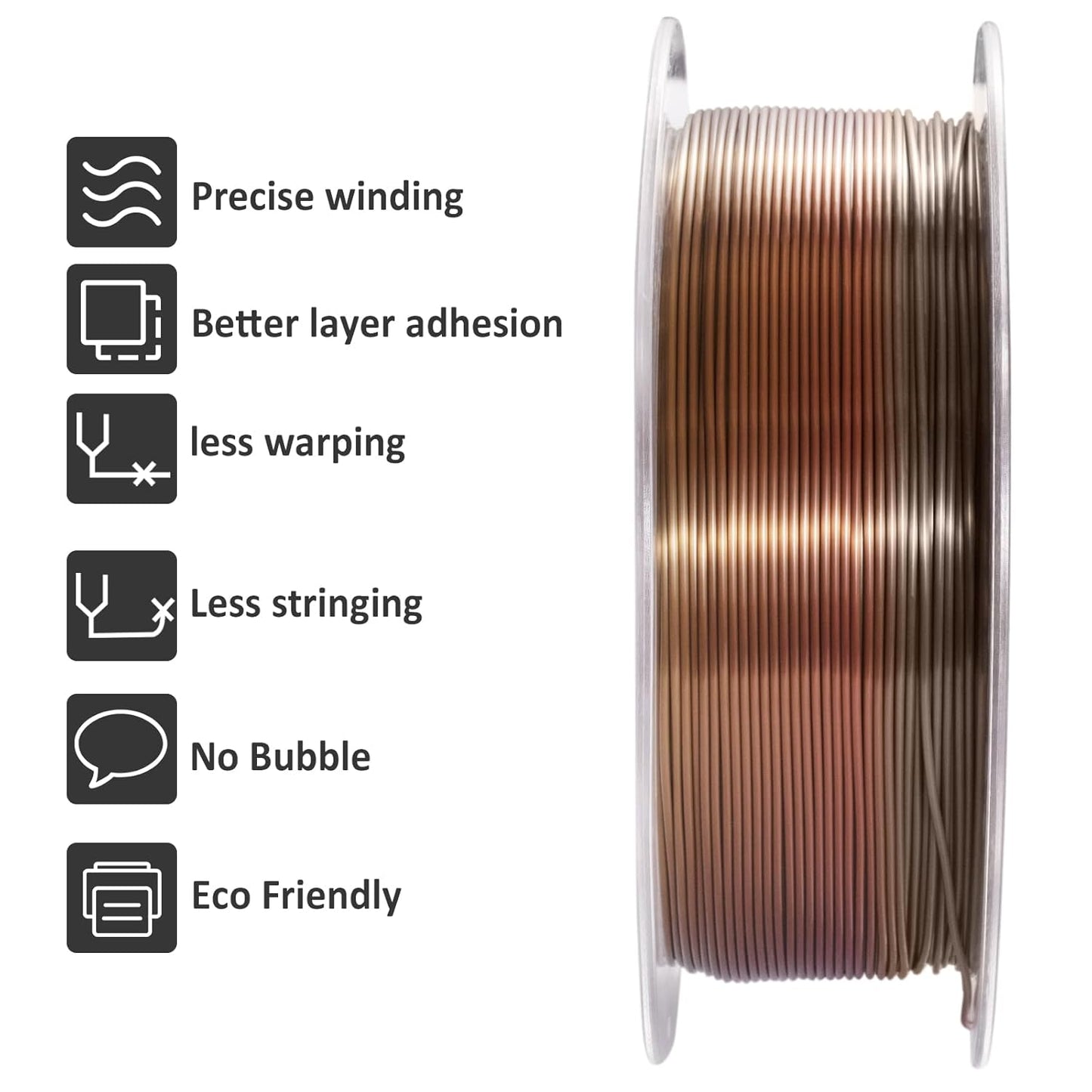 Geeetech Metal-Like Shiny Silk Bronze Rainbow 3D Printer PLA Filament, Shine Silky Metallic Printing Consumable 1.75mm, Dimensional Accuracy +/- 0.02 mm, 1kg Spool (2.2lbs), Fit Most FDM Printer