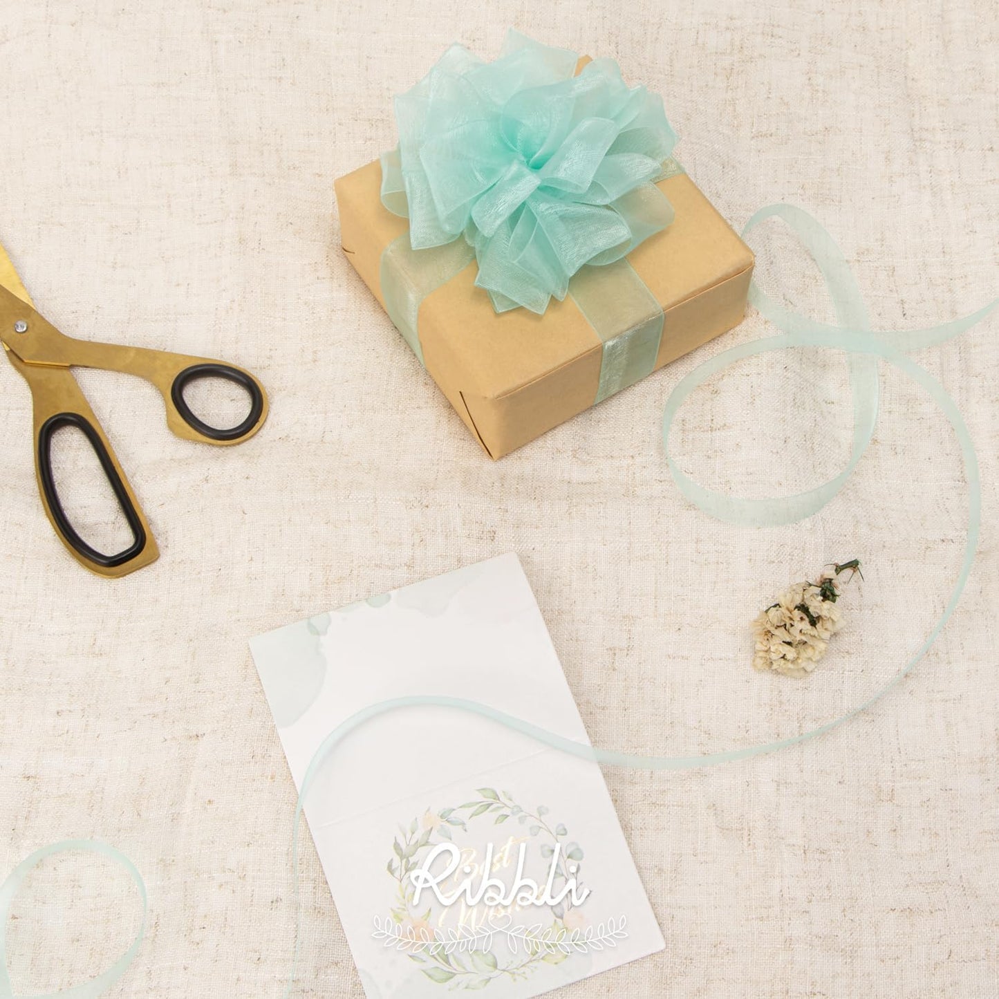 Ribbli Aqua Blue Organza Ribbon,1 Inches x Continuous 50 Yard, Blue Sheer Ribbon for Gift Wrapping,Cookie Wrapping,Wedding Decoration,All Crafting and Sewing