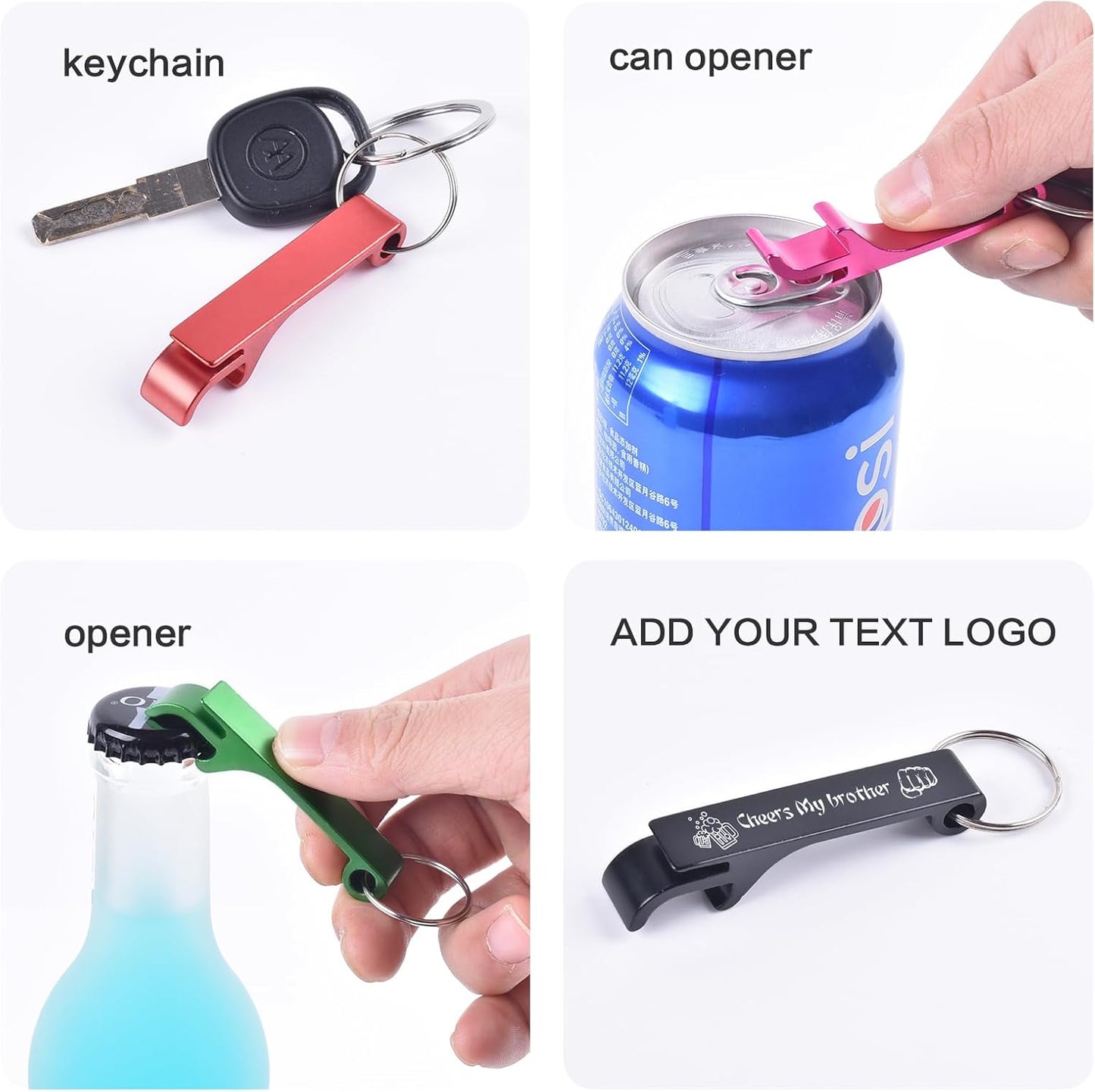 60pcs Personalized Bottle Opener Keychain Bulk, Custom Text/Logo/Photo