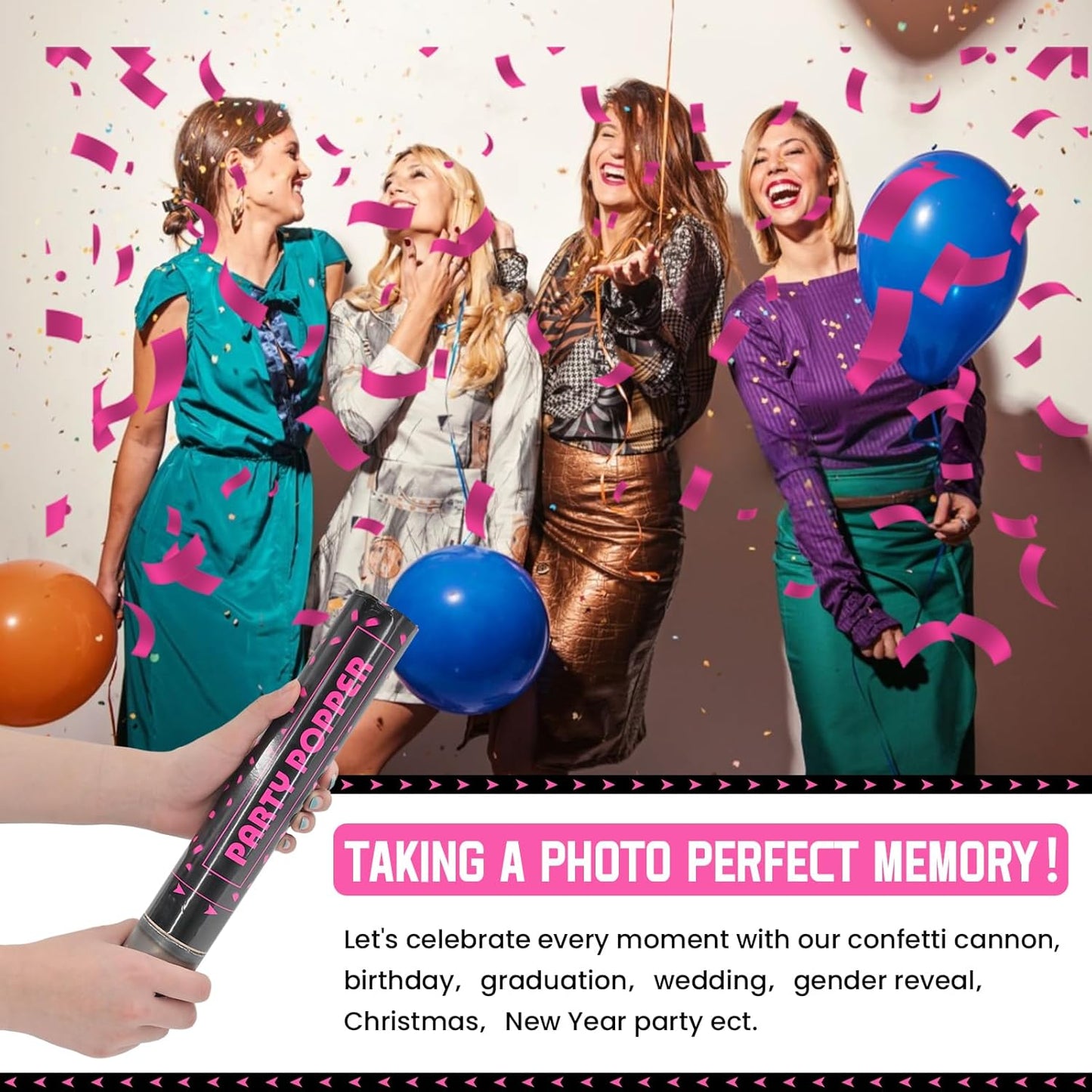 Party Poppers Confetti Cannon 12 Pack Royal Pink Confetti Popper Cannons 12Inch Mylar Shooters Foil Pink Party Bulk for Wedding Birthday Graduation Baby Gender Reveal Christmas New Year Celebration