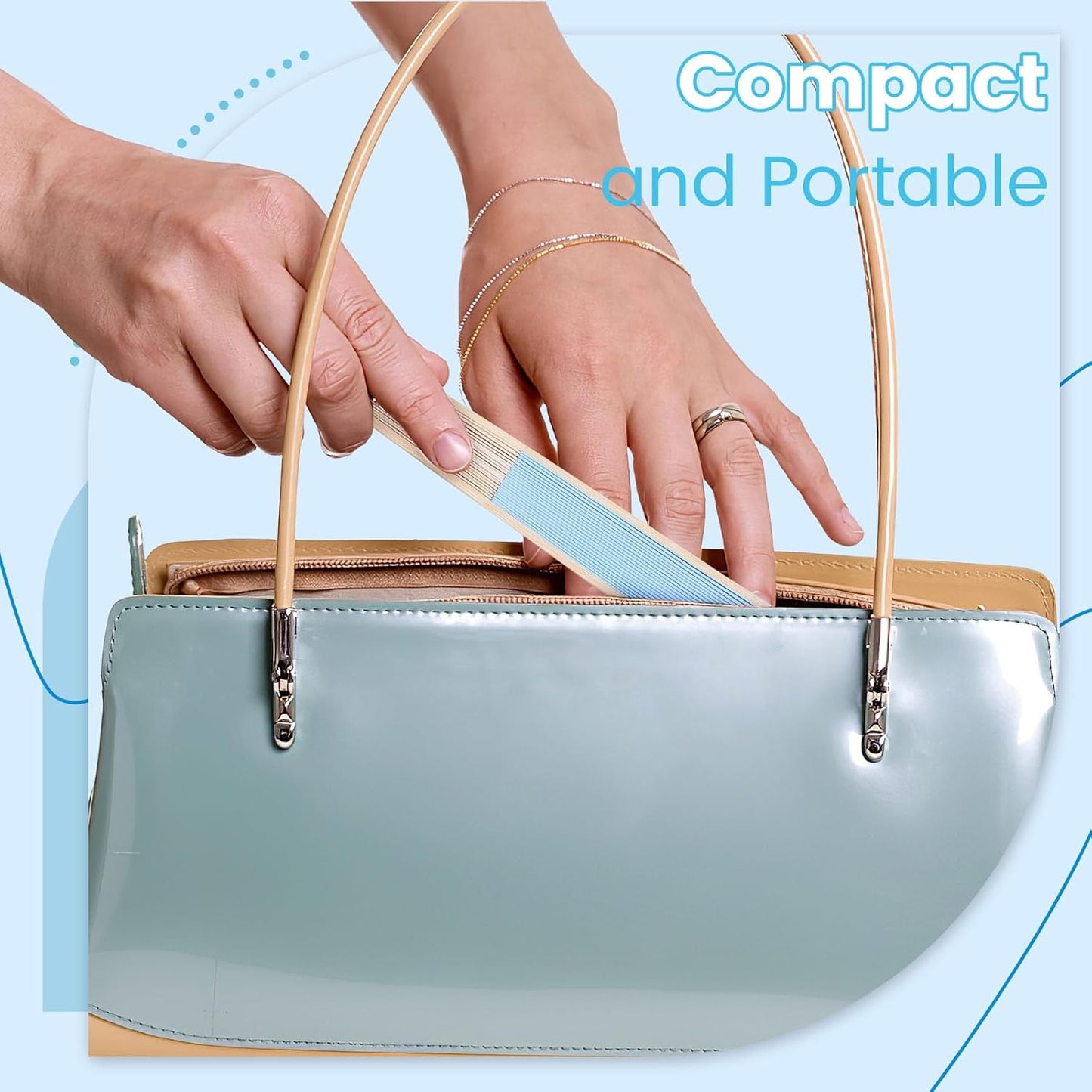 JOHOUSE 12Pcs Blue Paper Folding Hand Fans, 8.3 Inch Handheld Portable Decorative Fans for Wedding, Outdoor Party Favors, Baby Shower Decorations DIY Crafts Photography Prop