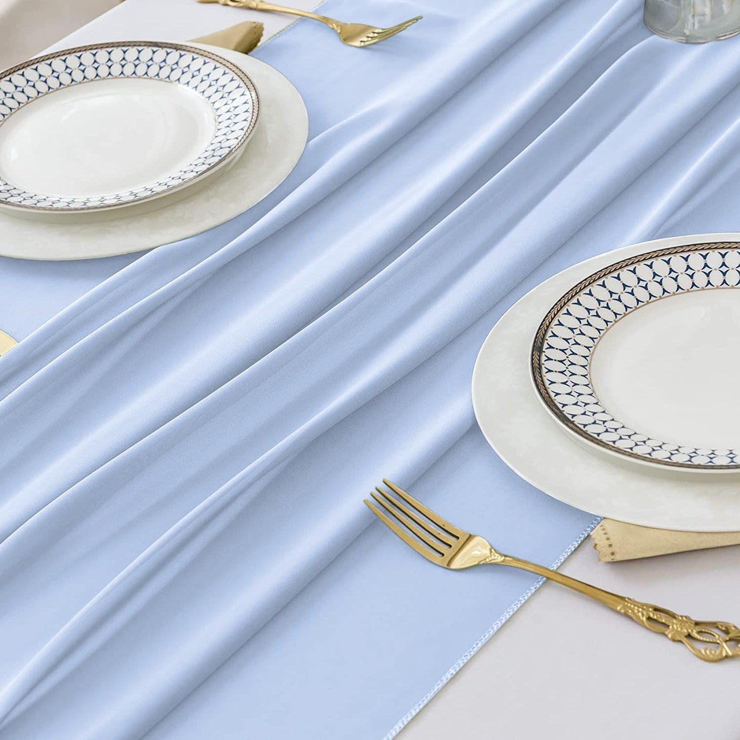 2 Pack 10 Ft Chiffon Table Runner Light Blue Gauze Long Table Runners 27x120 Inches Sheer Tulle Table Runner for Rustic Wedding Reception Bridal Shower Decorations Birthday Party