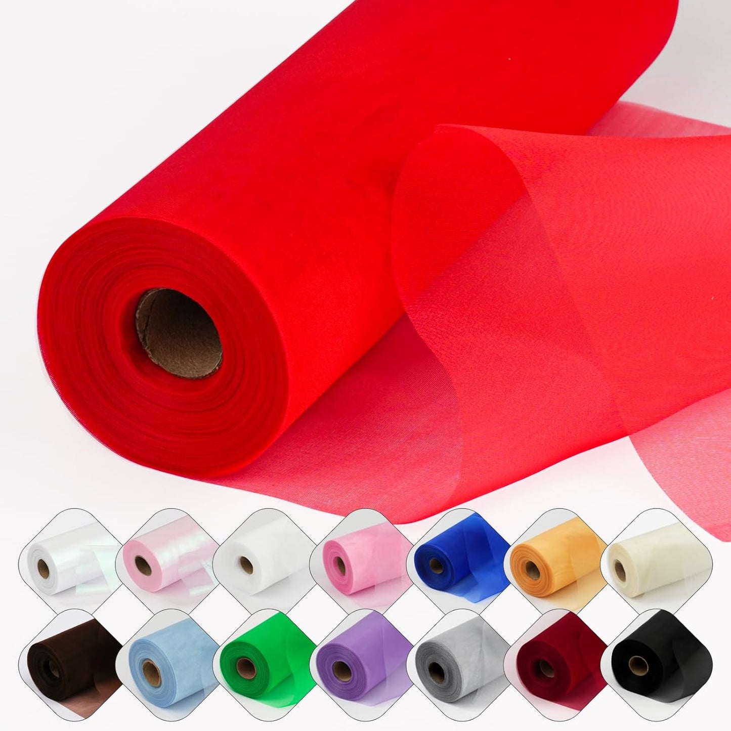 Crystal Organza Fabric Tulle 11 Inch by 50 Yards Sheer Tulle Rolls for DIY Craft Wedding Party Baby Shower Decor Gift Wrapping Party Supplies (Red)