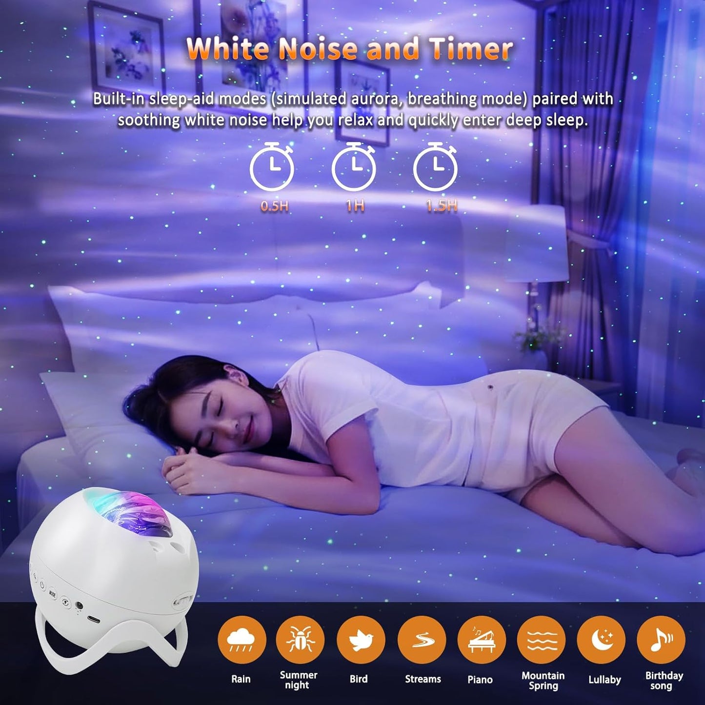 Star Projector Galaxy Projector for Bedroom, White Noise Bluetooth Speaker Northern Lights Projector, Suitable Gaming, Home Theater, Adult, Christmas Mood Night Light