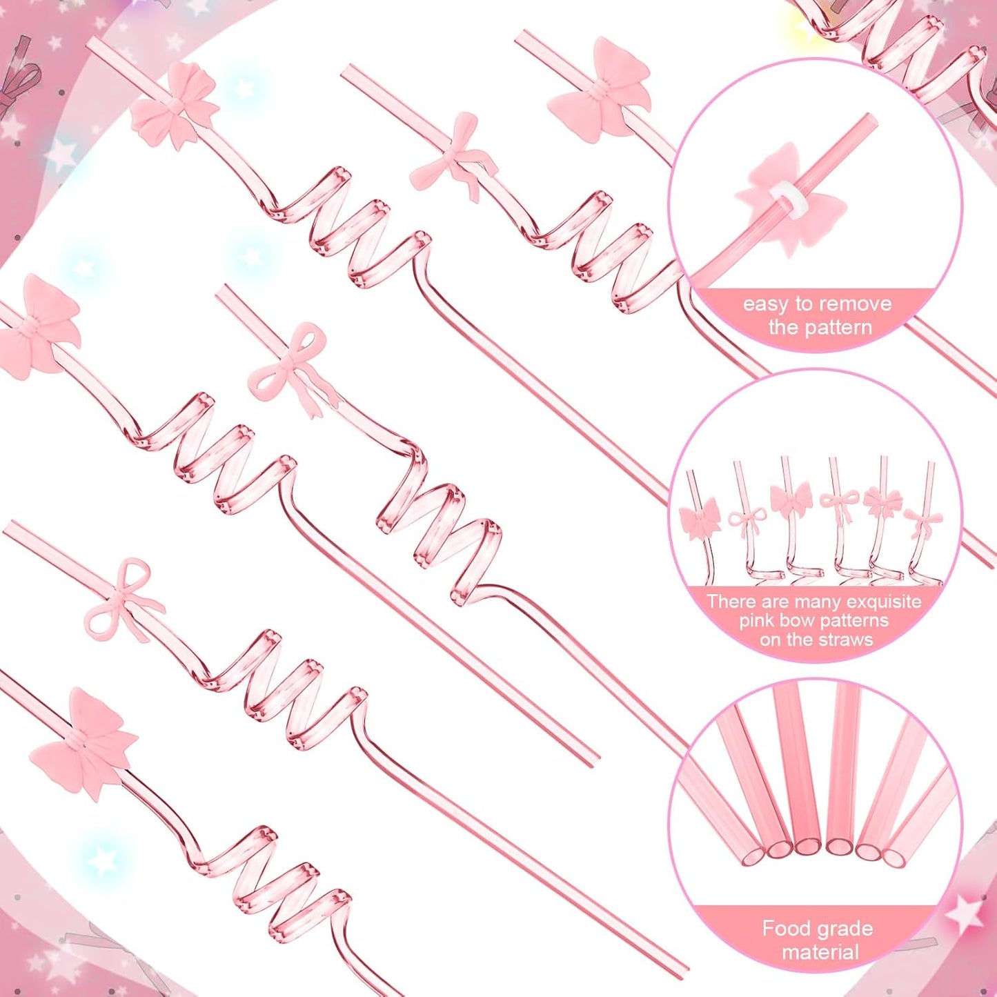 Yungyan 36 Sets Pink Bow Party Favors Goodie Cups with Lids and Straws for Birthday Coquette Party Decorations Reusable 16oz Plastic Candy Cups Plastic Straws for Christmas Decor(Pink Bow)