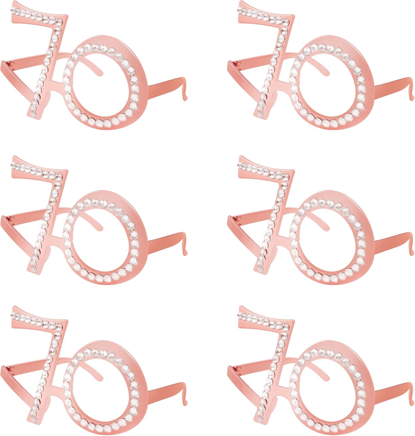 70th Birthday Glasses - 6 Pairs Rose Gold 70 Years Old Glasses with Rhinestones Frame, Funny Plastic Costume Photo Booth Props for 70th Anniversary Party Decorations